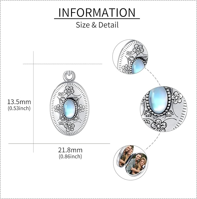 Mara DAYLINLOVE Moonstone Locket Necklace 925 Sterling Silver Photo Locket Pendant that Holds Pictures Moonstone Jewelry Gifts for Women Wife Girlfriend Mothers Day Gifts - Necklaces & Pendants - British D'sire