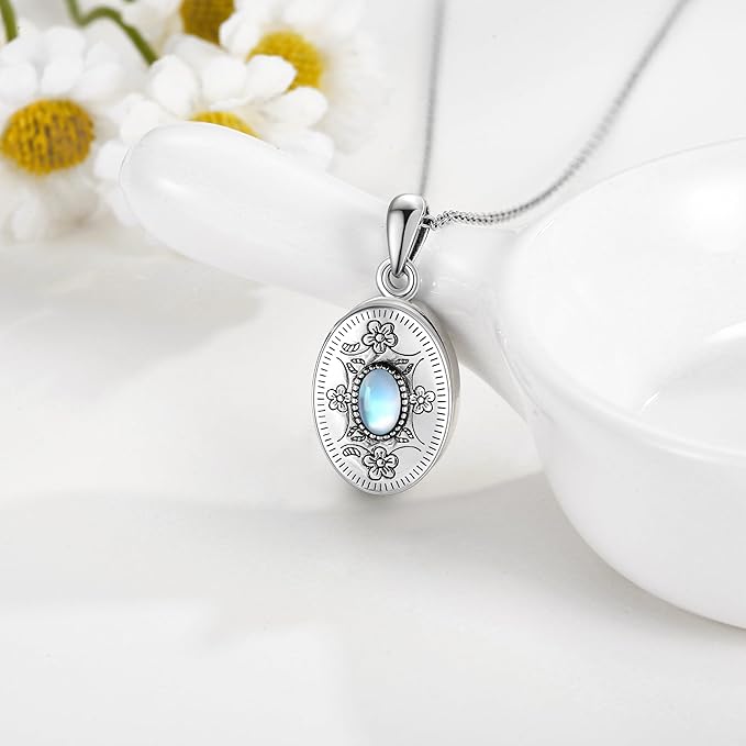 Mara DAYLINLOVE Moonstone Locket Necklace 925 Sterling Silver Photo Locket Pendant that Holds Pictures Moonstone Jewelry Gifts for Women Wife Girlfriend Mothers Day Gifts - Necklaces & Pendants - British D'sire