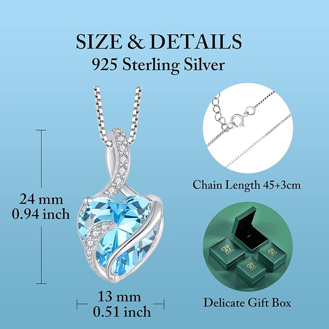 Mara FJ Necklaces for Women 925 Sterling Silver Heart Birthstone Pendant Necklace Jewellery Gifts for Women Girls - Necklaces & Pendants - British D'sire