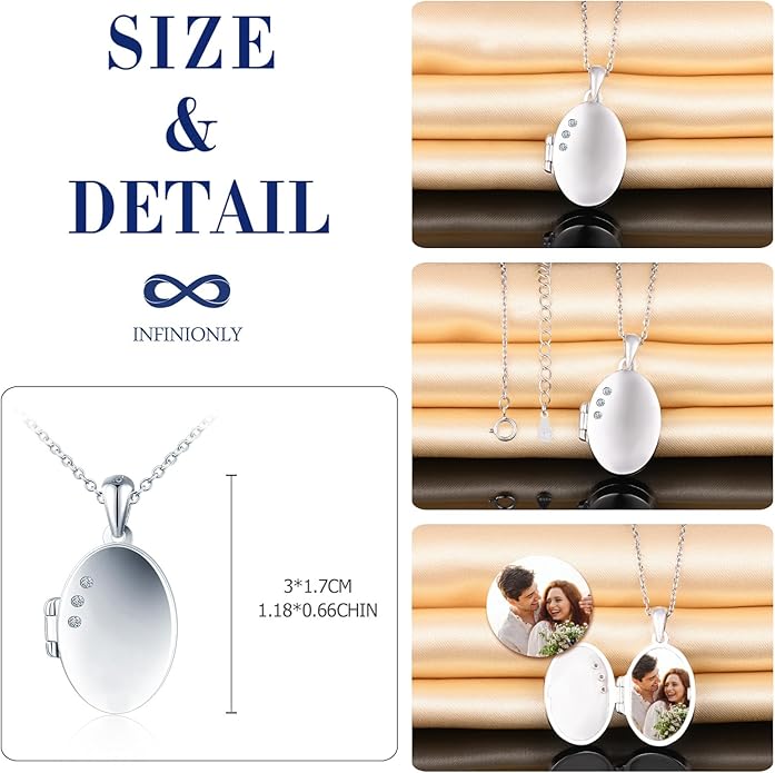 Mara INFINIONLY Womens Girls Oval Necklaces Lockets Fashion 925 Silver Mara Photo Necklace Pendant with Zirconia Personalised Medallions Souvenir Openable Pendant - Necklaces & Pendants - British D'sire