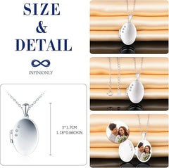 Mara INFINIONLY Womens Girls Oval Necklaces Lockets Fashion 925 Silver Mara Photo Necklace Pendant with Zirconia Personalised Medallions Souvenir Openable Pendant - Necklaces & Pendants - British D'sire