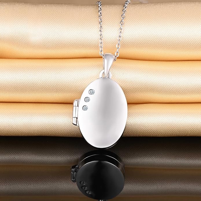 Mara INFINIONLY Womens Girls Oval Necklaces Lockets Fashion 925 Silver Mara Photo Necklace Pendant with Zirconia Personalised Medallions Souvenir Openable Pendant - Necklaces & Pendants - British D'sire