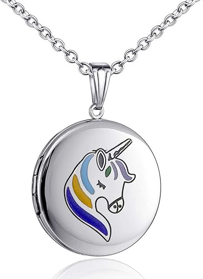 Mara MUERDOU Unicorn Gifts for Girls Locket Necklace That Holds Pictures Heart Shaped Photo Memory Locket Pendant Necklaces - Necklaces & Pendants - British D'sire