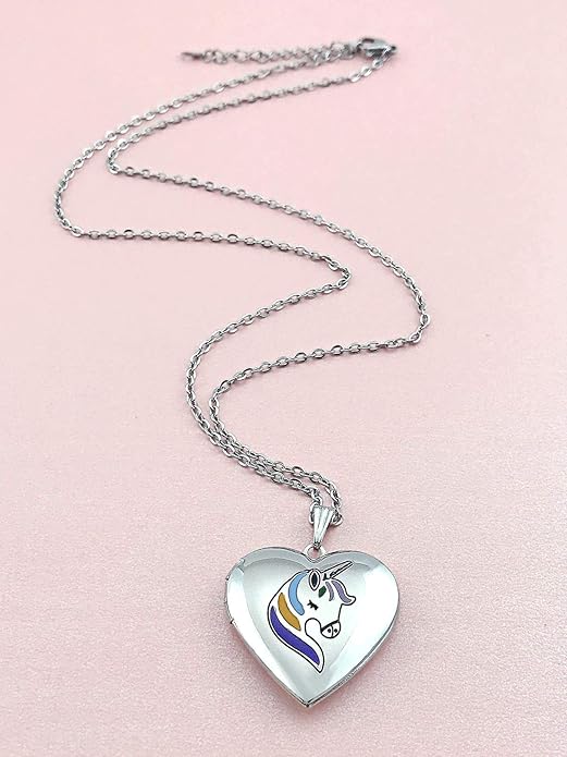 Mara MUERDOU Unicorn Gifts for Girls Locket Necklace That Holds Pictures Heart Shaped Photo Memory Locket Pendant Necklaces - Necklaces & Pendants - British D'sire