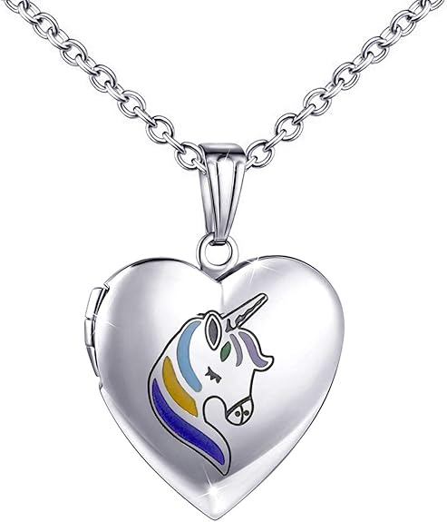 Mara MUERDOU Unicorn Gifts for Girls Locket Necklace That Holds Pictures Heart Shaped Photo Memory Locket Pendant Necklaces - Necklaces & Pendants - British D'sire