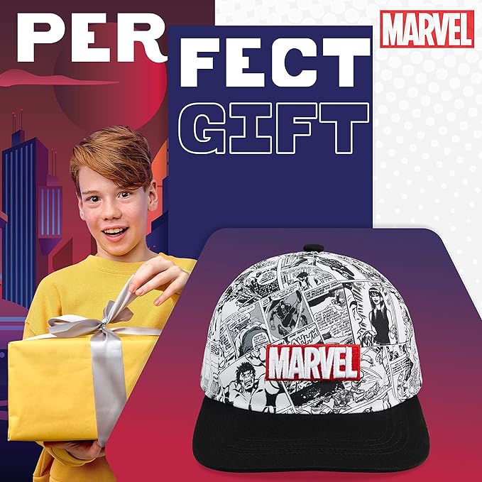 Marvel Baseball Cap for Boys and Teenagers One Size Adjustable Strap Boys Hat Summer Holiday Accessories Lightweight Breathable Sun Hat Gifts for Boys Black/White - British D'sire