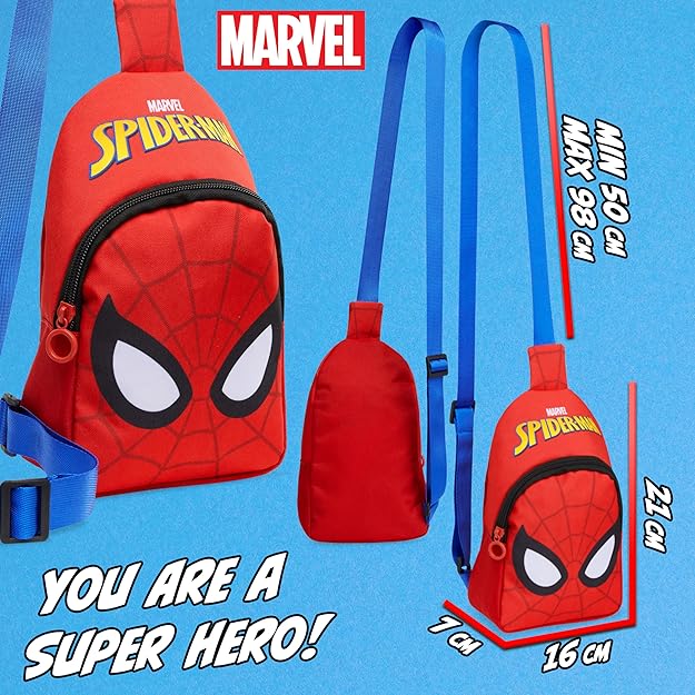 Marvel Spiderman Boys Crossbody Bag Adjustable Strap Zip Compartment Boys Gifts - Bags & Accessories - British D'sire