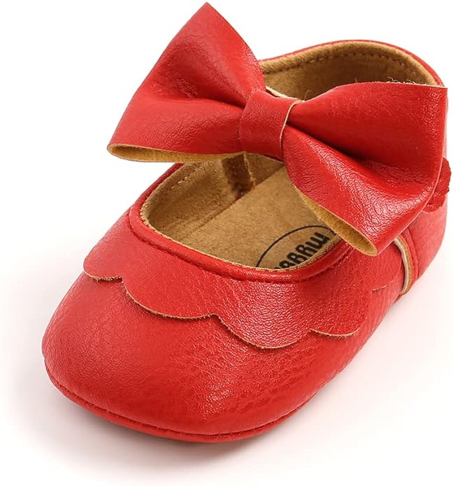 MASOCIO Baby Girls Mary Jane Shoes Infant Bow Princess Anti - Slip Soft Sole Prewalker Shoes - British D'sire