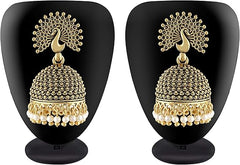 MEENAZ Traditional Wedding Temple Jewellery 22kt Gold oxidised Meenakari Ethnic Antique South Indian Round Pearl Feather Peacock Jhumka Earrings set For Women - M572, big heavy large, Brass Copper - Jewellery & Watches - British D'sire