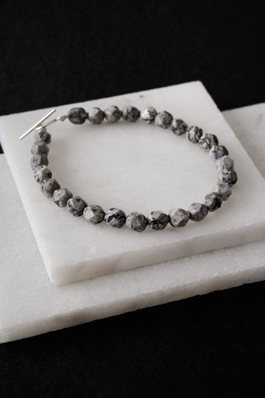 Mens 925 Sterling Silver Hexagonal Picasso Jasper Crystal Bracelet - Bracelets - British D'sire