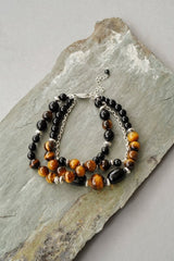 Mens 925 Sterling Silver Tigers Eye and Black Onyx Layer Bracelet - Necklaces - British D'sire