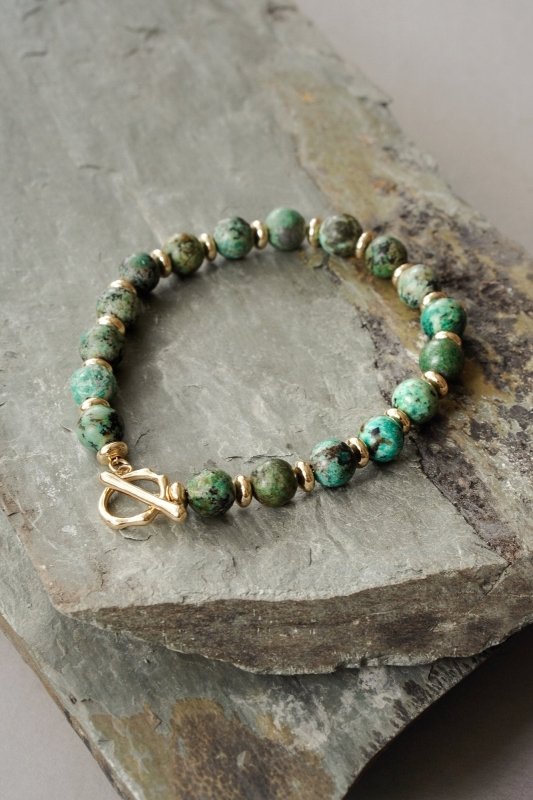 Mens Gold Tone African Turquoise Crystal Bracelet - Bracelets - British D'sire