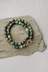 Mens Gold Tone African Turquoise Double Wrap Crystal Bracelet - Bracelets - British D'sire