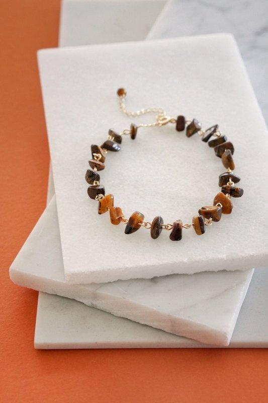 Mens Raw Tigers Eye Crystal Chip Bracelet - Bracelets - British D'sire