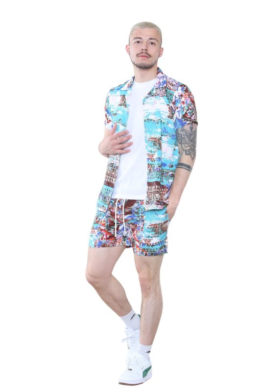 Men's Vibrant Abstract Print Shirt and Shorts Set – Summer Co - Ord Outfit - British D'sire