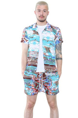 Men's Vibrant Abstract Print Shirt and Shorts Set – Summer Co - Ord Outfit - British D'sire