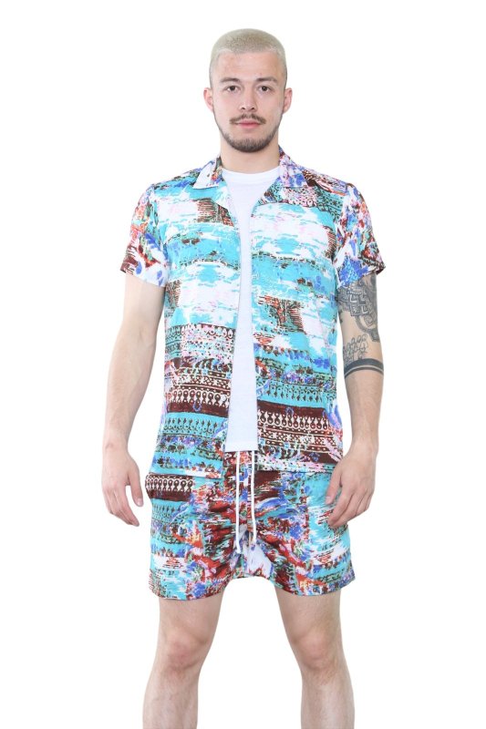 Men's Vibrant Abstract Print Shirt and Shorts Set – Summer Co - Ord Outfit - British D'sire