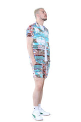 Men's Vibrant Abstract Print Shirt and Shorts Set – Summer Co - Ord Outfit - British D'sire