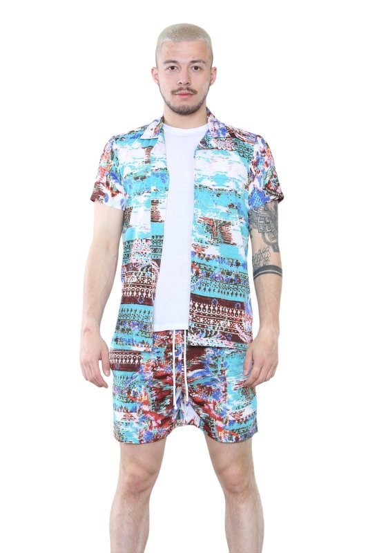 Men's Vibrant Abstract Print Shirt and Shorts Set – Summer Co - Ord Outfit - British D'sire