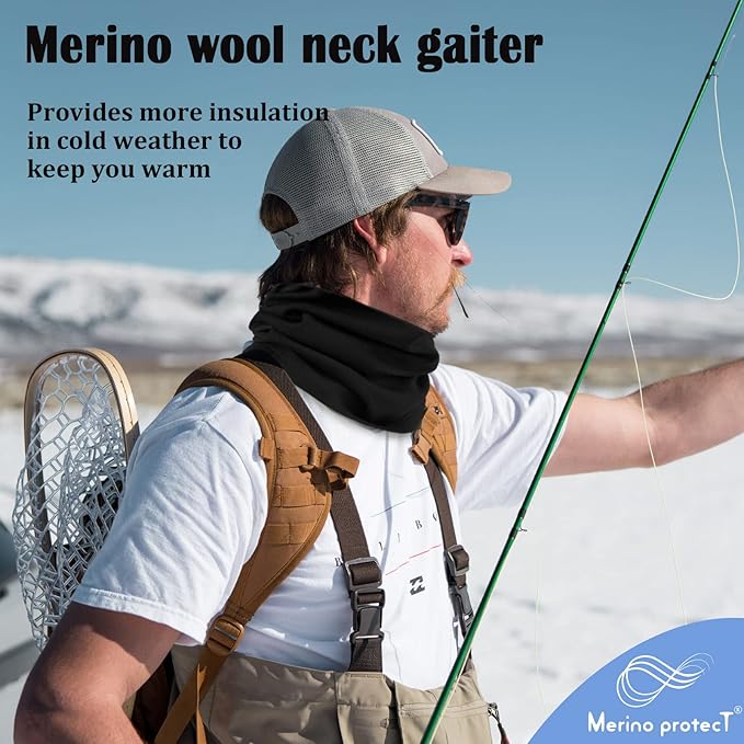 Merino Protect 100% Merino Wool Neck Gaiter Men Women Breathable Face Mask Lightweight Neck Warmer Motorcycle Hiking Hunting - British D'sire