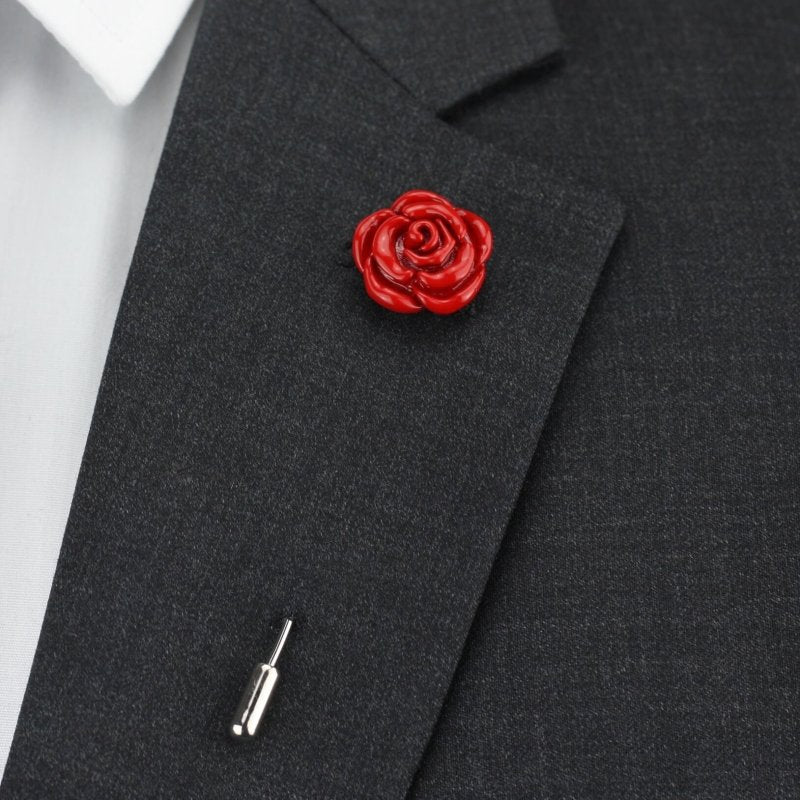 Metallic Rose Lapel Pin, Red - All Products - British D'sire