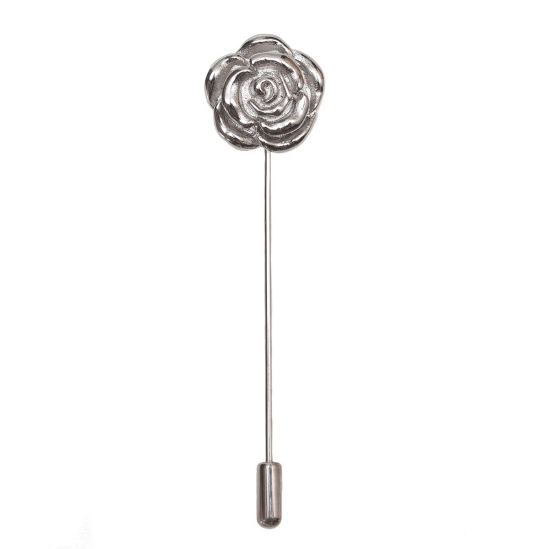 Metallic Rose Lapel Pin, Silver - All Products - British D'sire