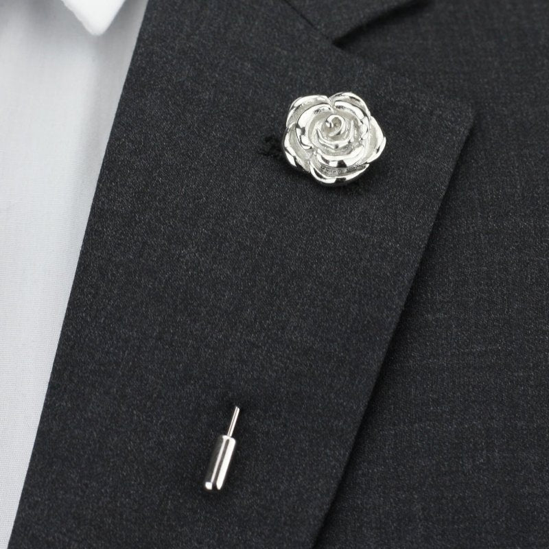 Metallic Rose Lapel Pin, Silver - All Products - British D'sire