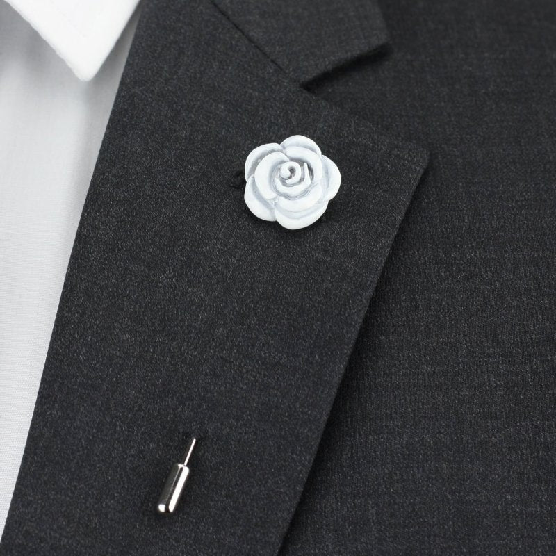 Metallic Rose Lapel Pin, White - All Products - British D'sire