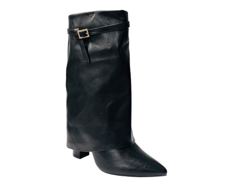 Mid Calf Fold Over Block Heel Boots - Boots - British D'sire