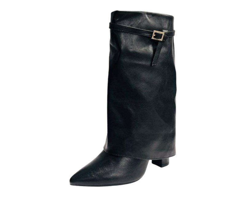 Mid Calf Fold Over Block Heel Boots - Boots - British D'sire