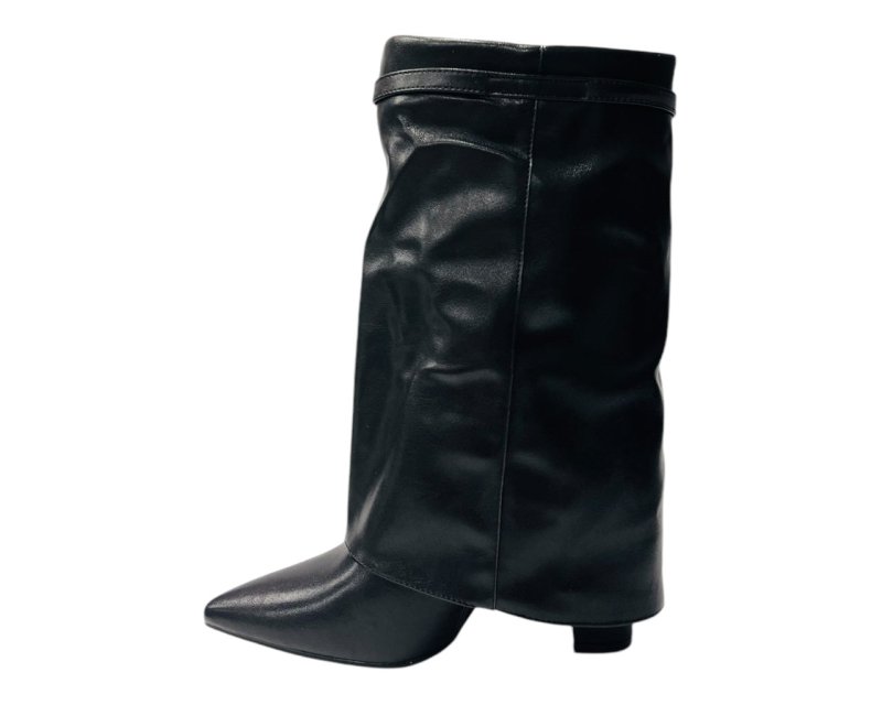 Mid Calf Fold Over Block Heel Boots - Boots - British D'sire