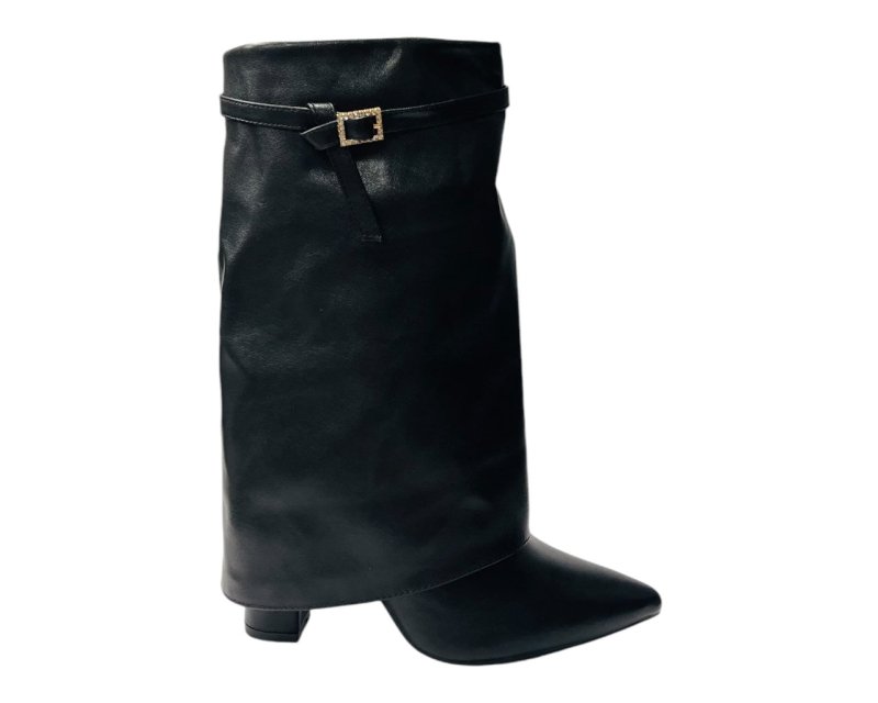 Mid Calf Fold Over Block Heel Boots - Boots - British D'sire