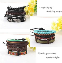 MILACOLATO 26Pcs Woven Braided Leather Bracelet for Men Women Hemp Cords Wood Beads Cuff Bracelets Adjustable - Bracelets - British D'sire