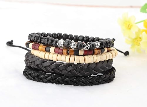 MILACOLATO 26Pcs Woven Braided Leather Bracelet for Men Women Hemp Cords Wood Beads Cuff Bracelets Adjustable - Bracelets - British D'sire