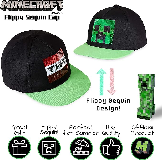 Minecraft Baseball Caps for Boys, Kids Trucker Hat with Creeper and TNT, One Size Baseball Cap, Official Video Game Merchandise for Childrens, Gifts for Gamers (Multicoloured) - British D'sire