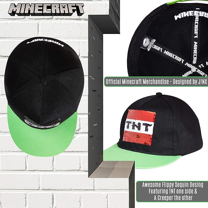 Minecraft Baseball Caps for Boys, Kids Trucker Hat with Creeper and TNT, One Size Baseball Cap, Official Video Game Merchandise for Childrens, Gifts for Gamers (Multicoloured) - British D'sire