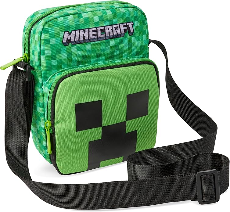 Minecraft Kids Shoulder Bag, Creeper Crossbody Bag with Adjustable Strap - Gamer Gifts for Boys - Bags & Accessories - British D'sire