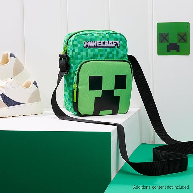 Minecraft Kids Shoulder Bag, Creeper Crossbody Bag with Adjustable Strap - Gamer Gifts for Boys - Bags & Accessories - British D'sire