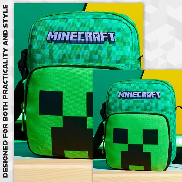 Minecraft Kids Shoulder Bag, Creeper Crossbody Bag with Adjustable Strap - Gamer Gifts for Boys - Bags & Accessories - British D'sire