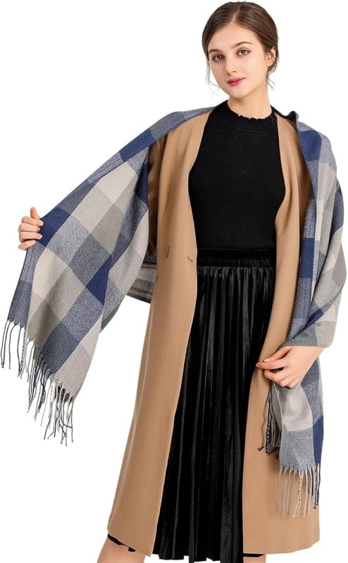 Miss Lulu Women Scarves Winter Long Soft Warm Tartan Check Wraps Wool Spinning Tassel Shawl Stole Scarf Ladies - Scarves & Wraps - British D'sire