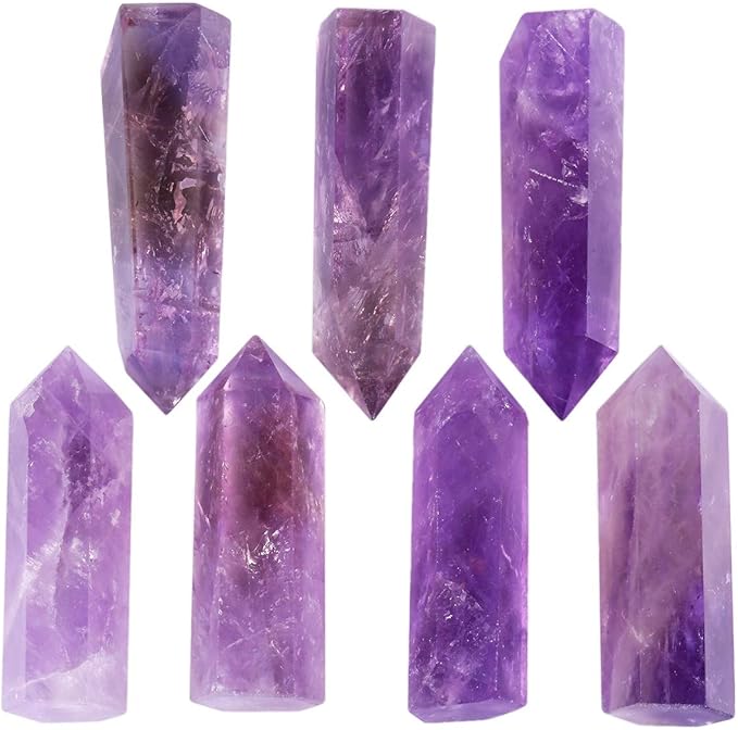 mookaitedecor Natural Healing Crystal Wands Set of 4, Quartz Crystal Stone Hexagonal Point for Chakra Meditation Wiccan Witchcraft Decor Gift, Amethyst & Clear Quartz & Rose Quartz & Rainbow Fluorite - Gemstones - British D'sire