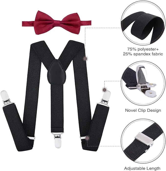 MORJCG 2 Pieces Kids Braces Bowtie Sets, Adjustable Suspenders Elastic Suspenders For Kids, Children Braces Suspenders Bow Tie With Bow Ties Gift Idea For Boys And Girls - British D'sire