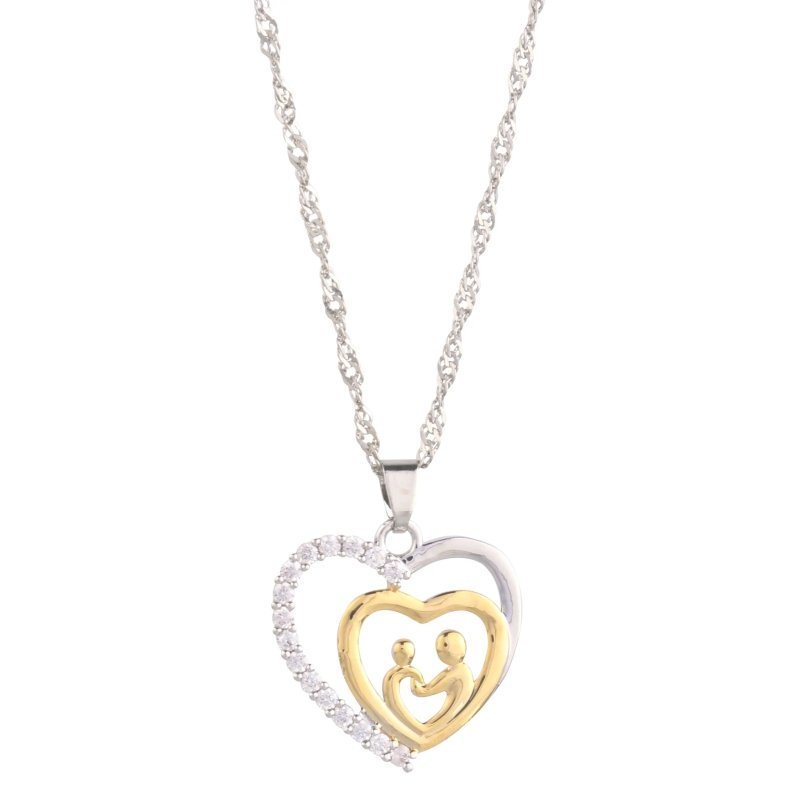 Mother and Child Necklace Pave Heart Pendant Necklace - Jewelry - British D'sire