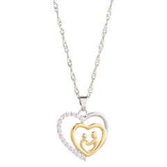 Mother and Child Necklace Pave Heart Pendant Necklace - Jewelry - British D'sire