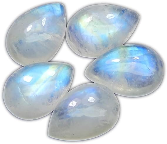 Myhealingworld Blue Fire Rainbow Moonstone AAA Quality Natural Calibrated 8x12mm Pear Shape Cabochon Loose Gemstone 5 pcs box. Brand: Myhealingworld - Gemstones - British D'sire