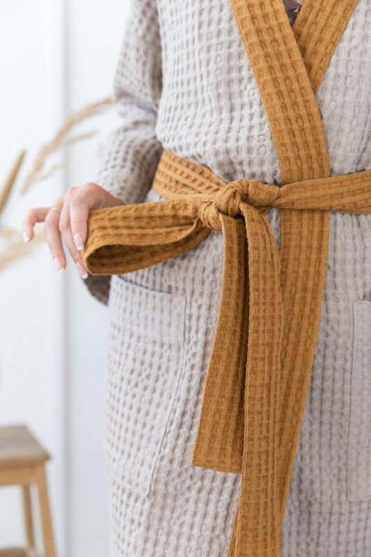 Natural and Amber linen waffle robe two tones - Two tones Robes - British D'sire