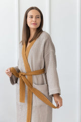 Natural and Amber linen waffle robe two tones - Two tones Robes - British D'sire