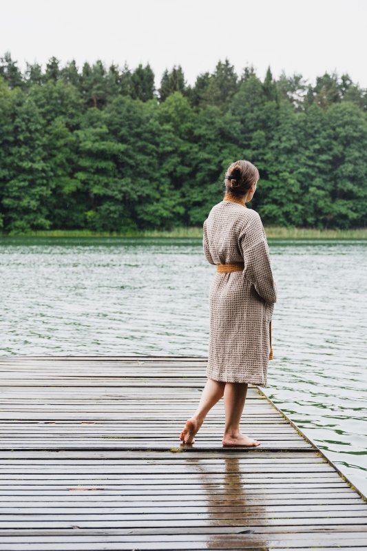 Natural and Amber linen waffle robe two tones - Two tones Robes - British D'sire