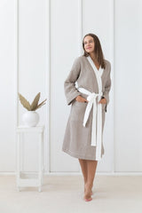 Natural and White linen waffle robe two tones - Two tones Robes - British D'sire