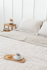 Natural Light and Striped Beige double side linen bedding set - Bedding sets with buttons - British D'sire